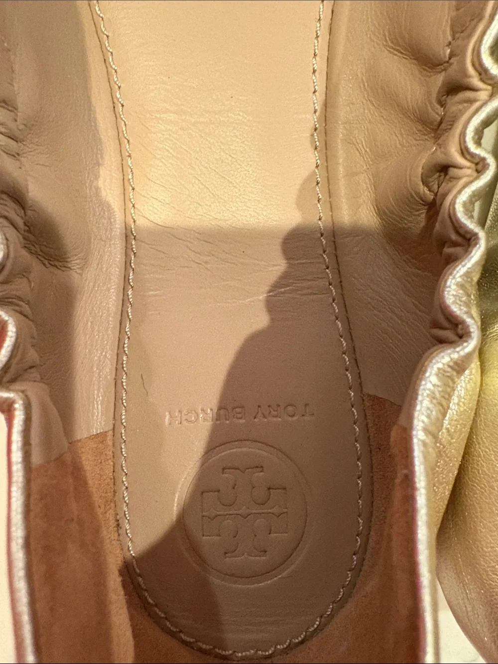 EUC Tory Burch Gold Floral Leather Ballet Flats